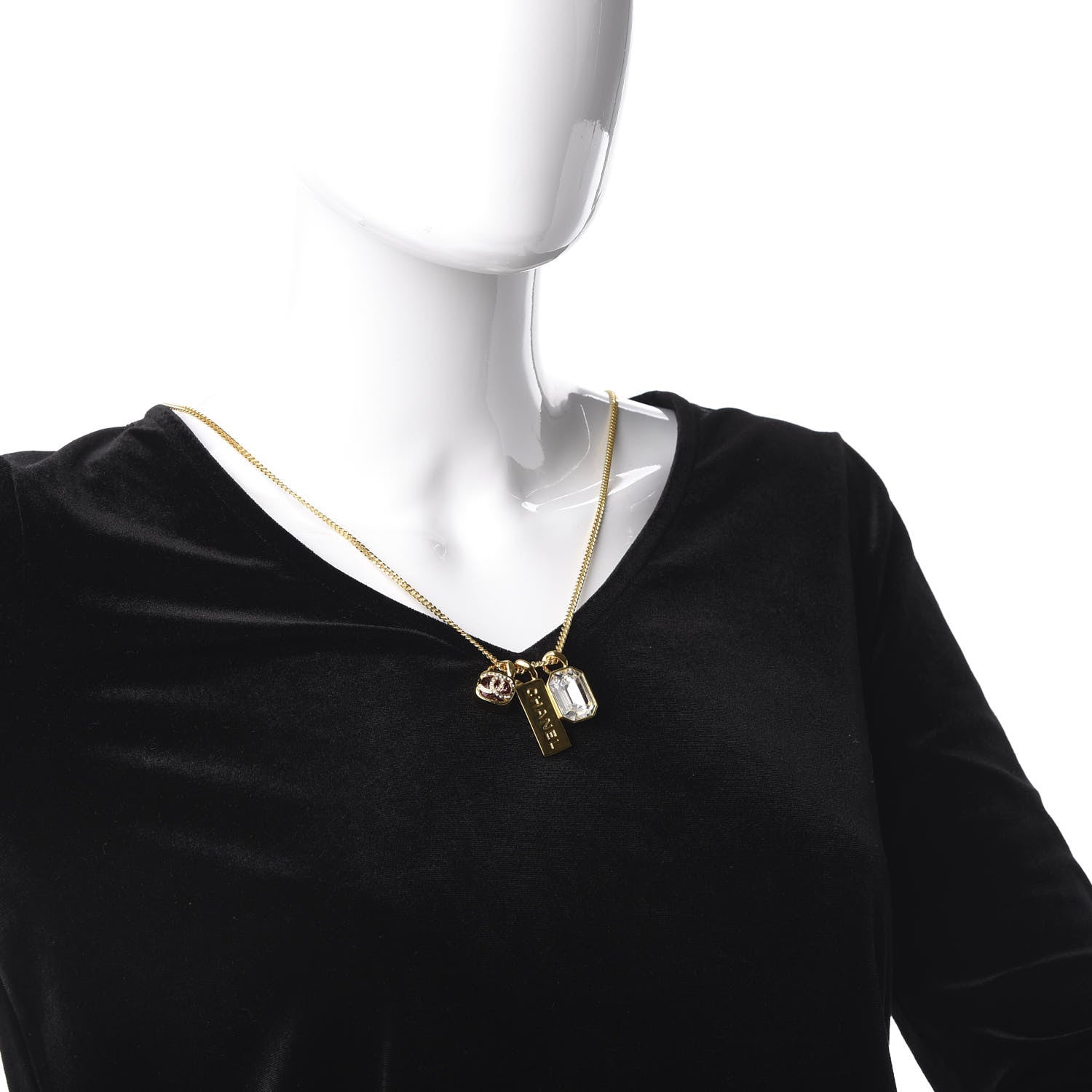 Chanel Metal Crystal Charm Necklace Purple Gold 2 of 7