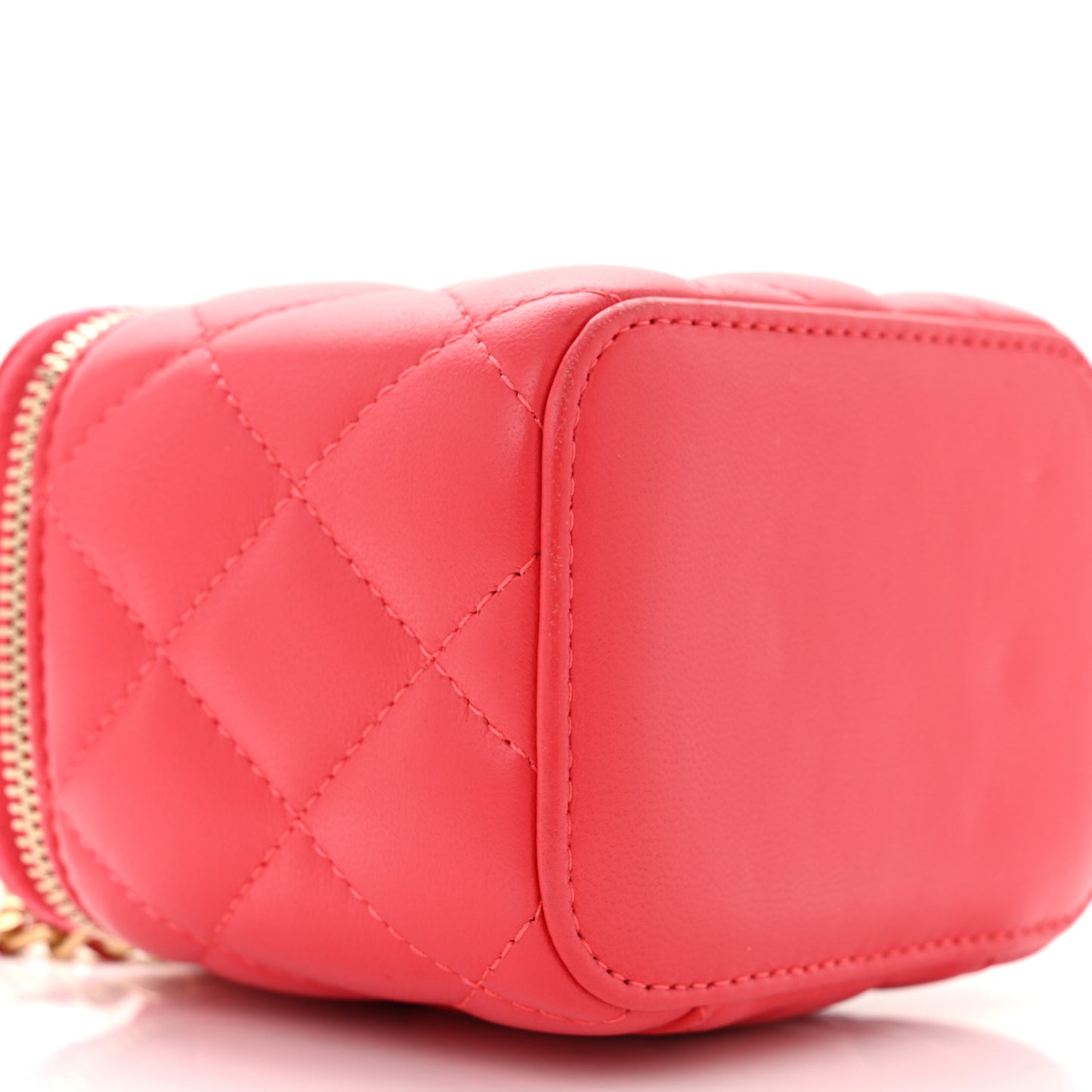 Lambskin Quilted Pearl Crush Mini Vanity Case With Chain Dark Pink