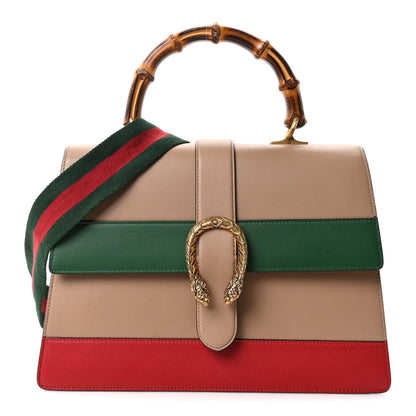 Gucci Moon Calfskin Web Large Dionysus Bamboo Top Handle Bag Camelia Bright Evergreen Hibiscus Red 1 of 10