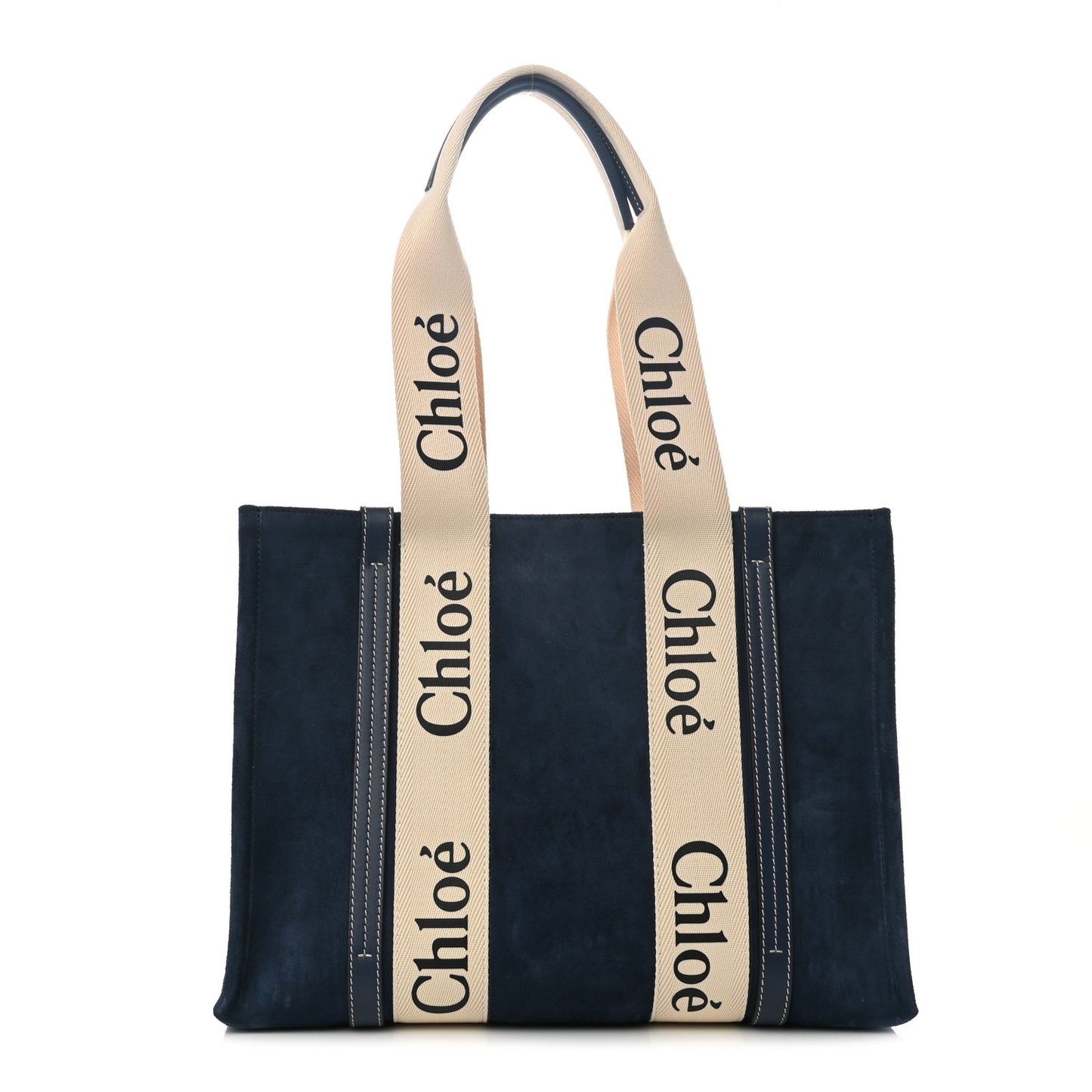 Suede Calfskin Medium Woody Ribbon Tote Navy