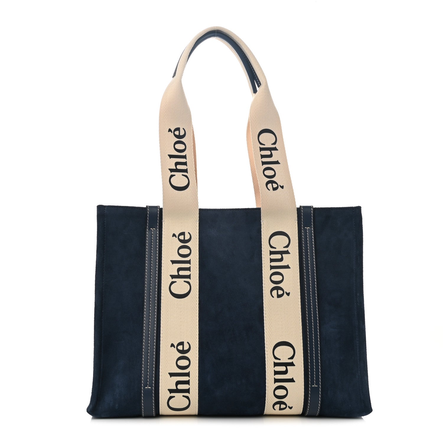 Chloe Suede Calfskin Medium Woody Ribbon Tote Navy 1 of 10