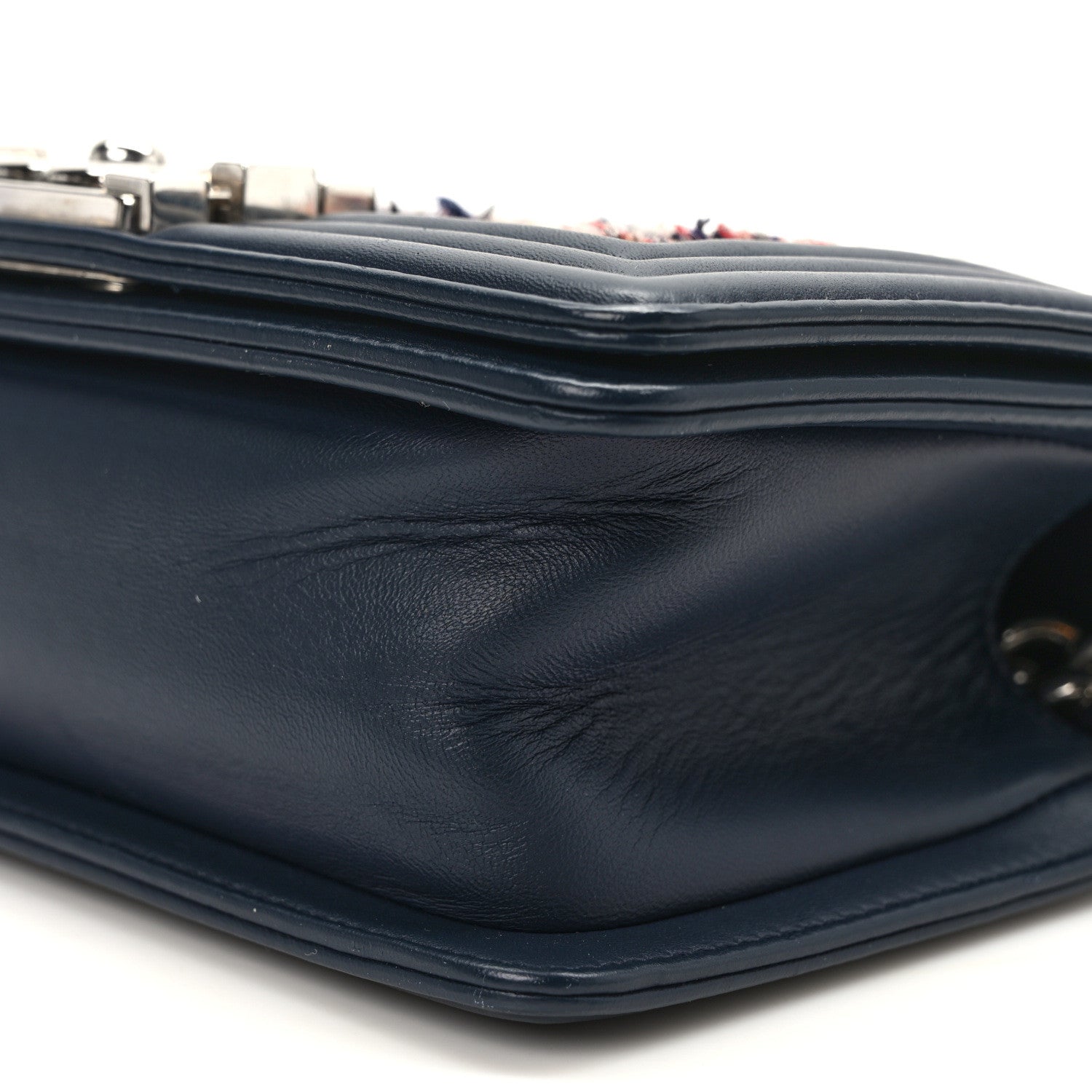 Chanel Lambskin Tweed Chevron Small Boy Flap Navy Blue 10 of 12