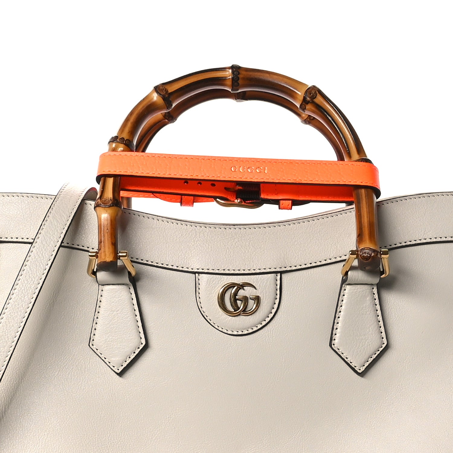 Gucci Wonka Grain Calfskin Medium Diana Tote Bag Mystic White Orange Fluo 8 of 10