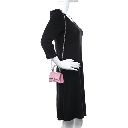 Balenciaga Shiny Box Calfskin Tonal B Hourglass Top Handle Bag Mini with Chain Candy Pink 2 of 8