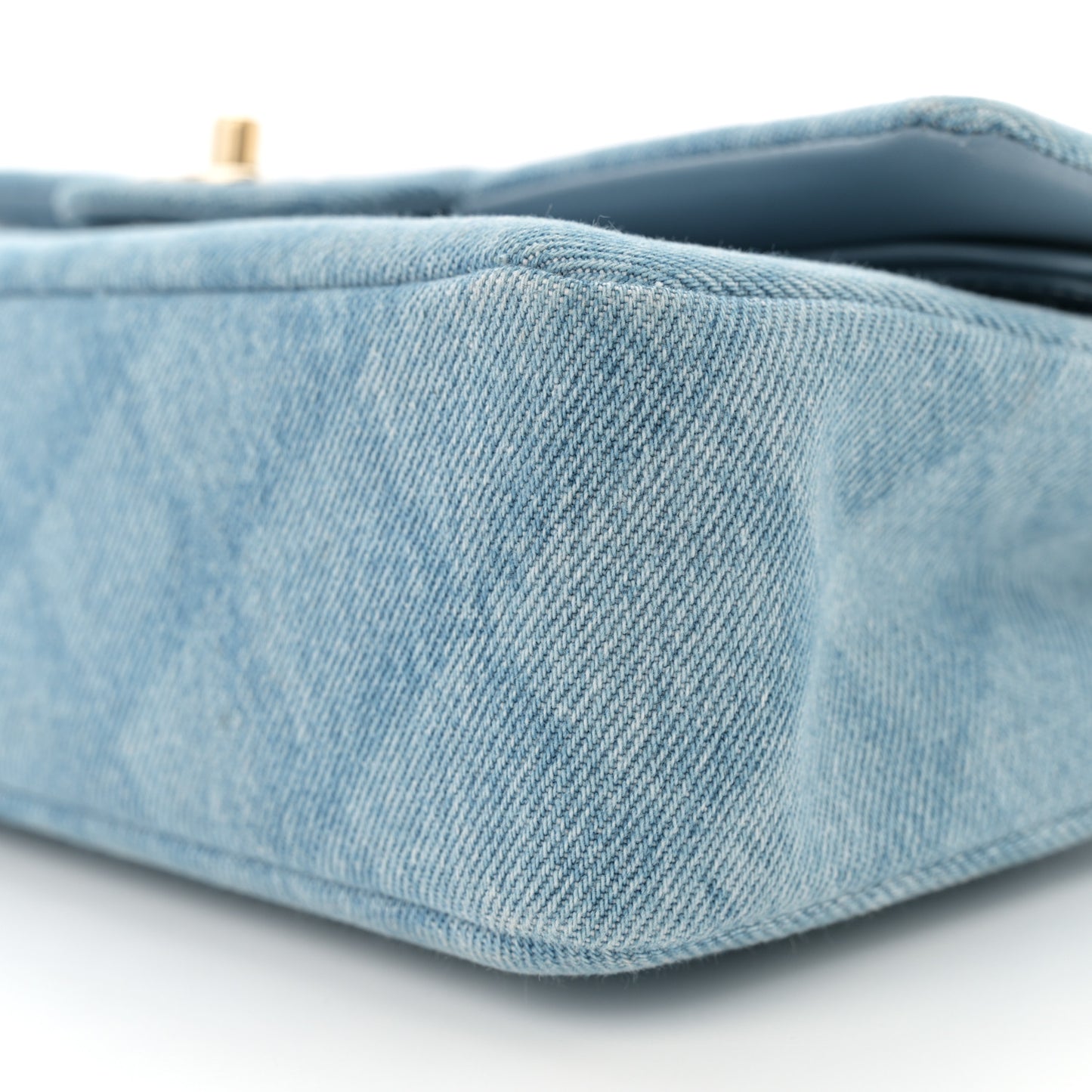 Printed Denim Quilted Medium Double Flap Light Blue
