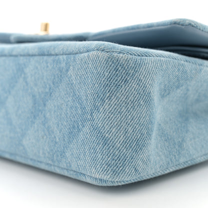 Chanel Printed Denim Quilted Medium Double Flap Light Blue 10 of 11