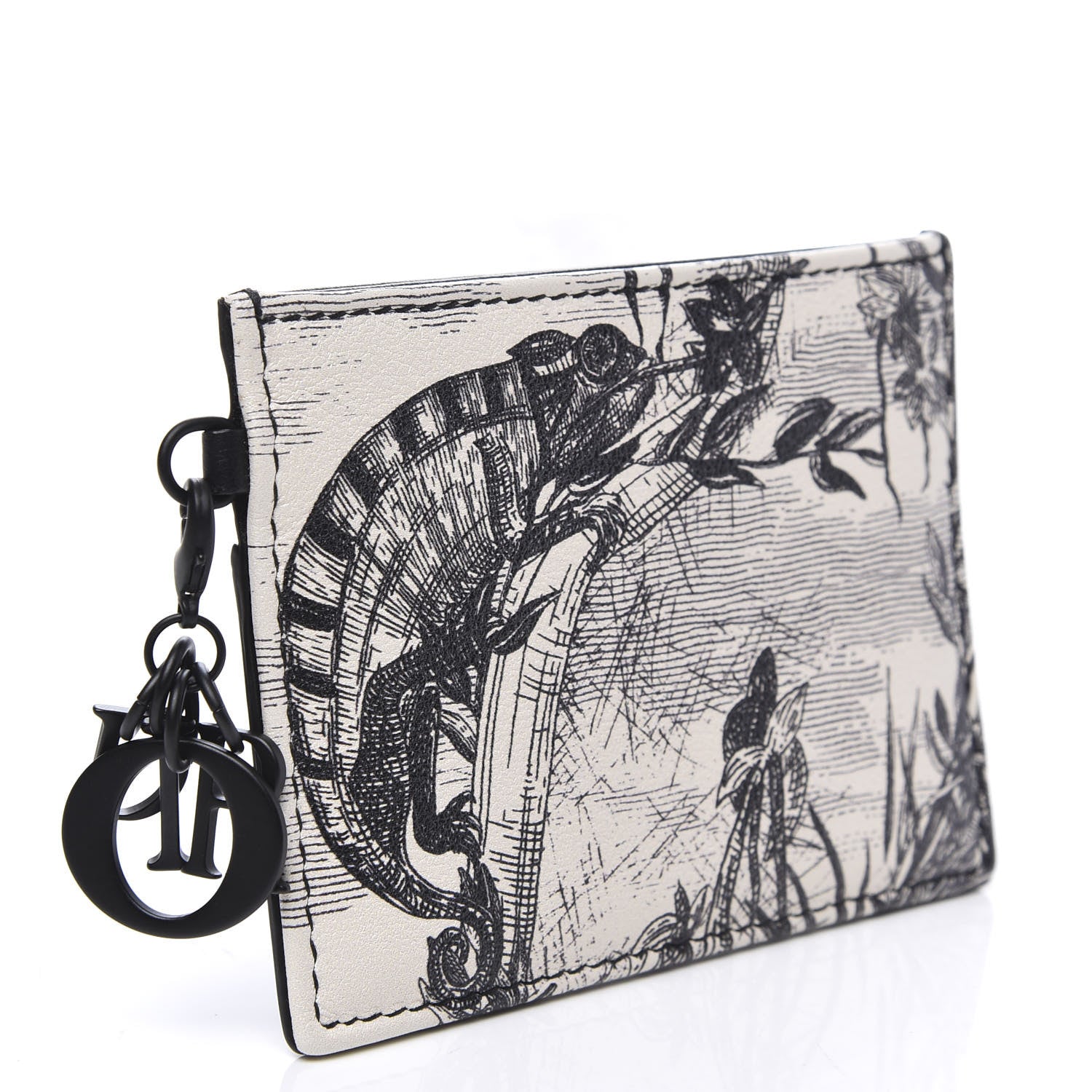 Christian Dior Calfskin Toile de Jouy Carnivora Card Holder Black White 2 of 6