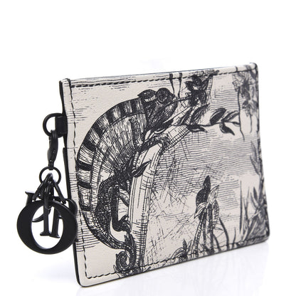 Christian Dior Calfskin Toile de Jouy Carnivora Card Holder Black White 2 of 6