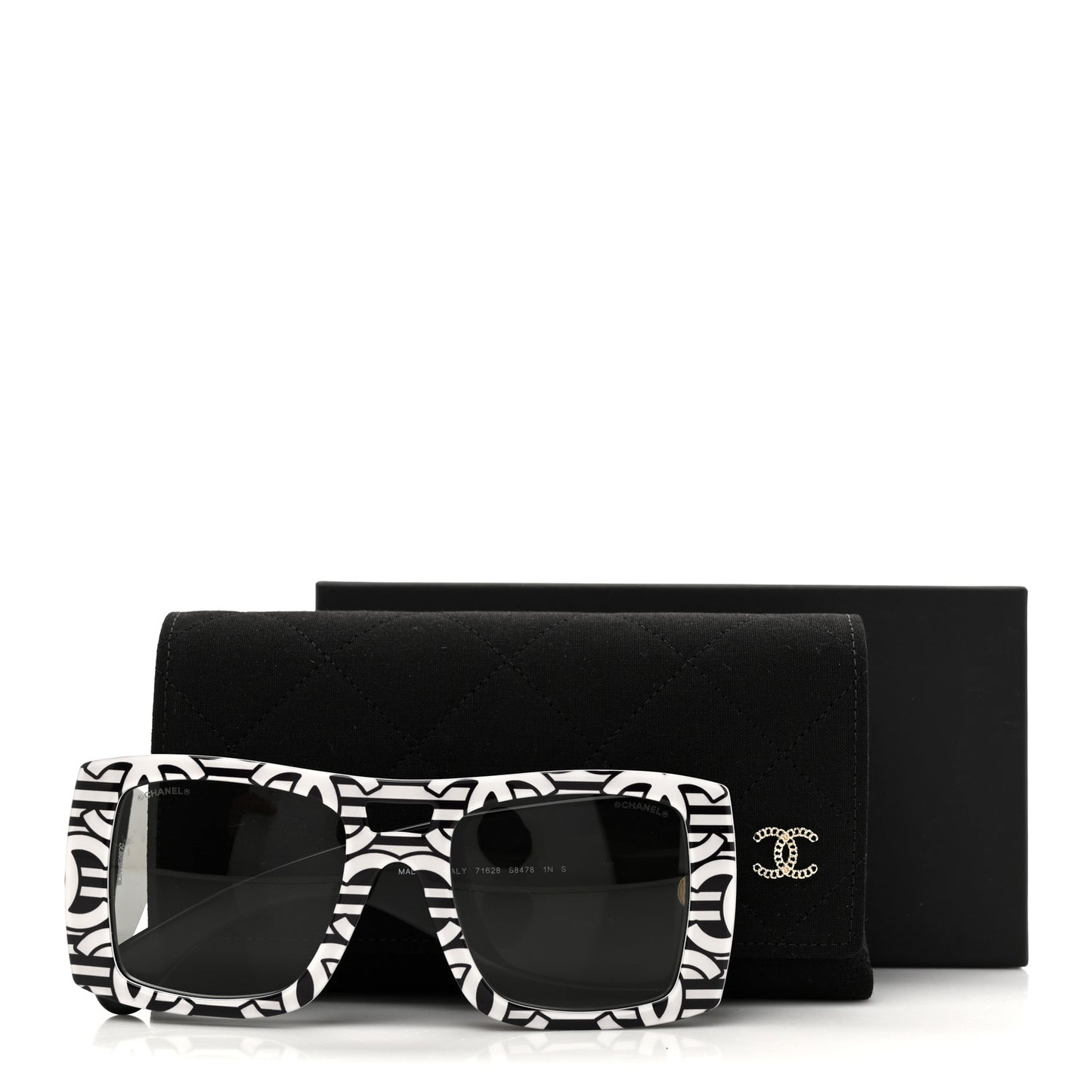 Acetate CC Logo Square Sunglasses 71628 Black White