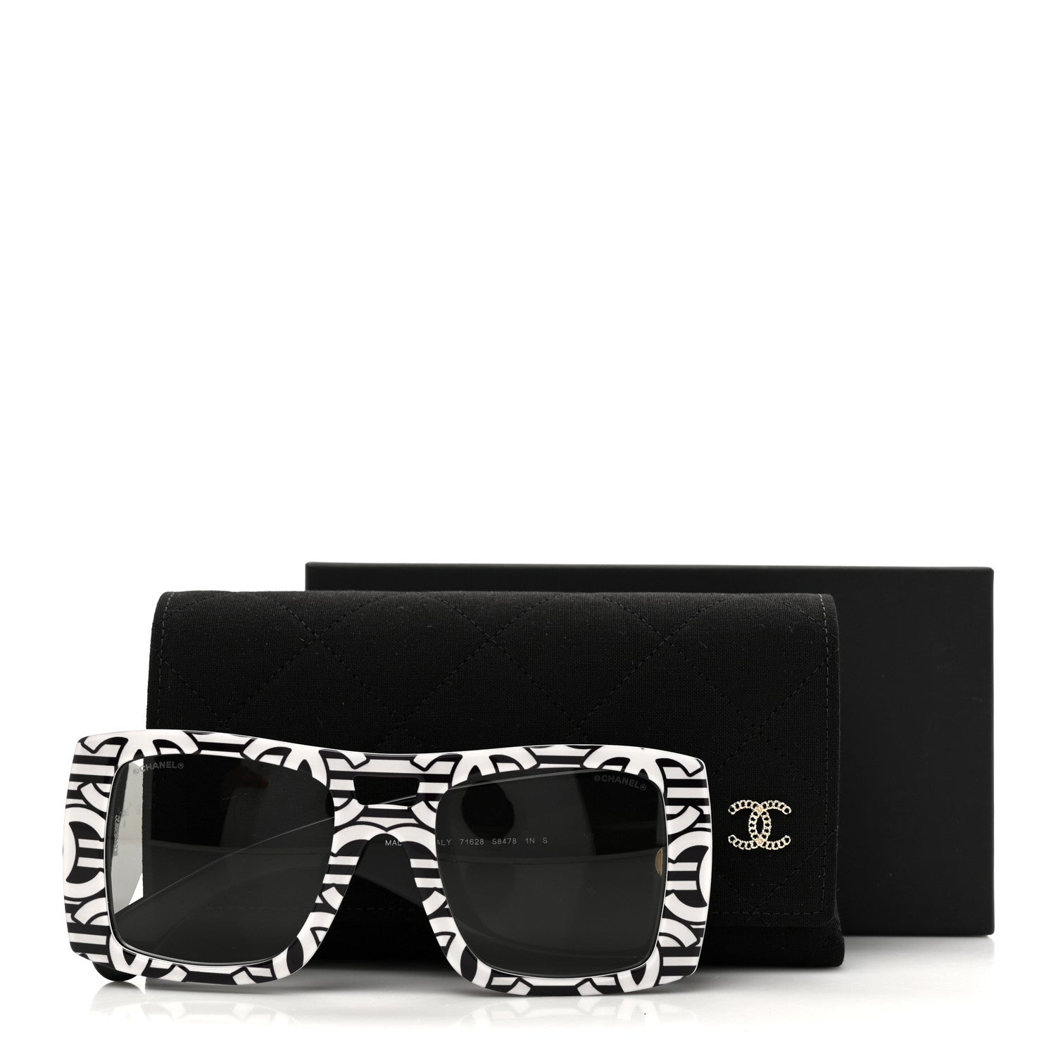 Chanel Acetate CC Logo Square Sunglasses 71628 Black White 8 of 8