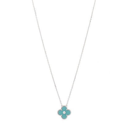 Van Cleef & Arpels 18K White Gold Diamond Celadon Green Sevres Porcelain Vintage Alhambra Pendant Necklace 1 of 4