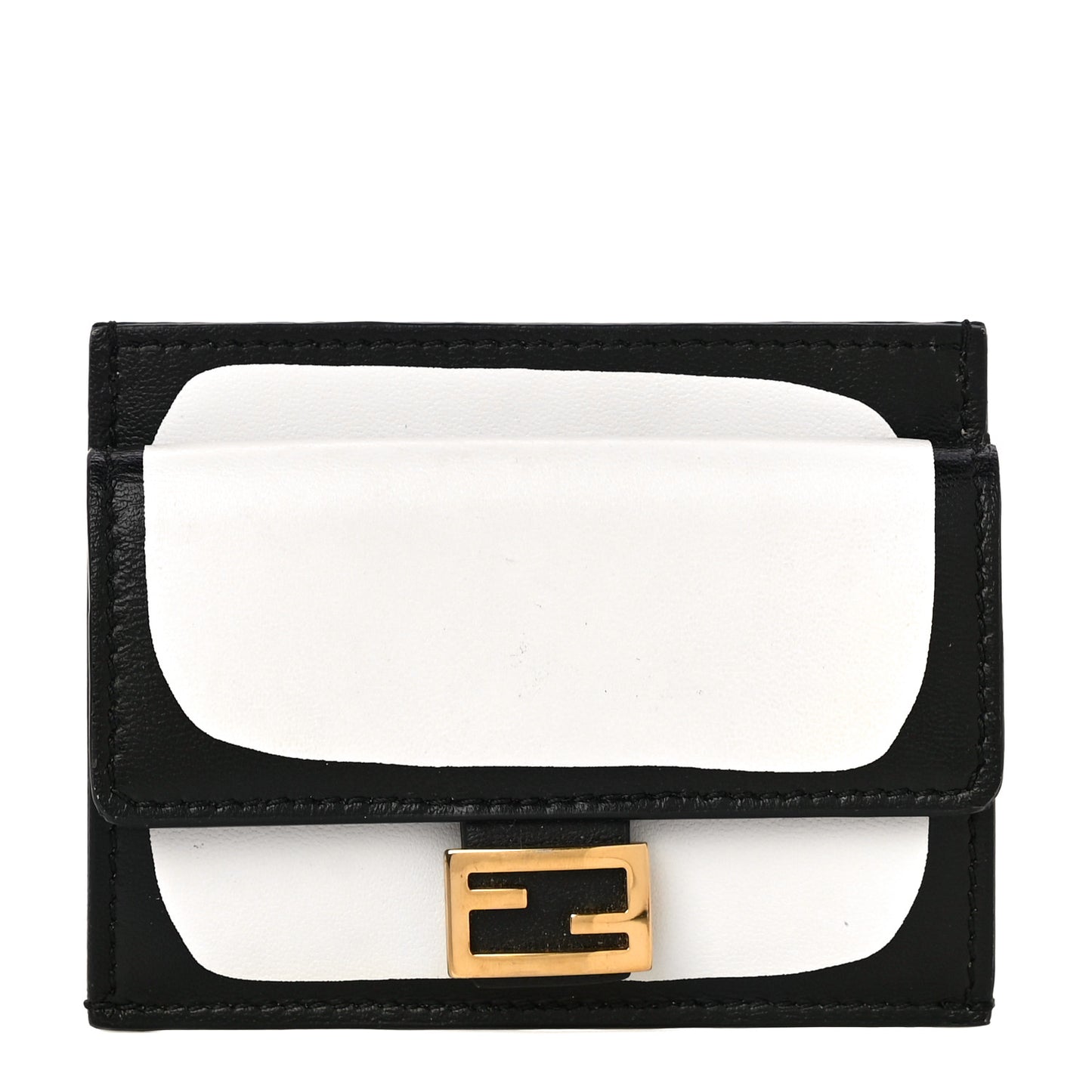 X JOSHUA VIDES Nappa FF Embossed Fold Over Card Holder Wallet White Black