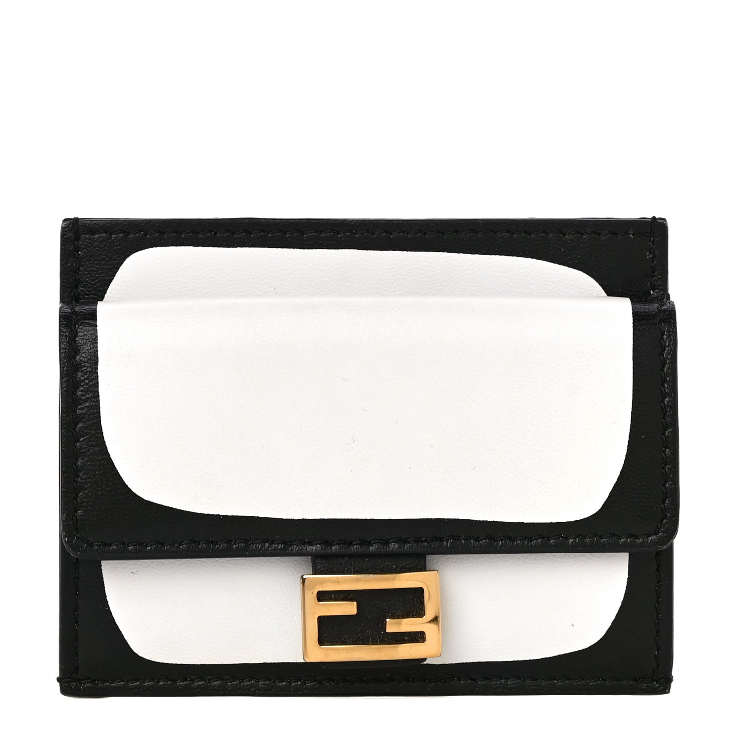Fendi X JOSHUA VIDES Nappa FF Embossed Fold Over Card Holder Wallet White Black 1 of 10