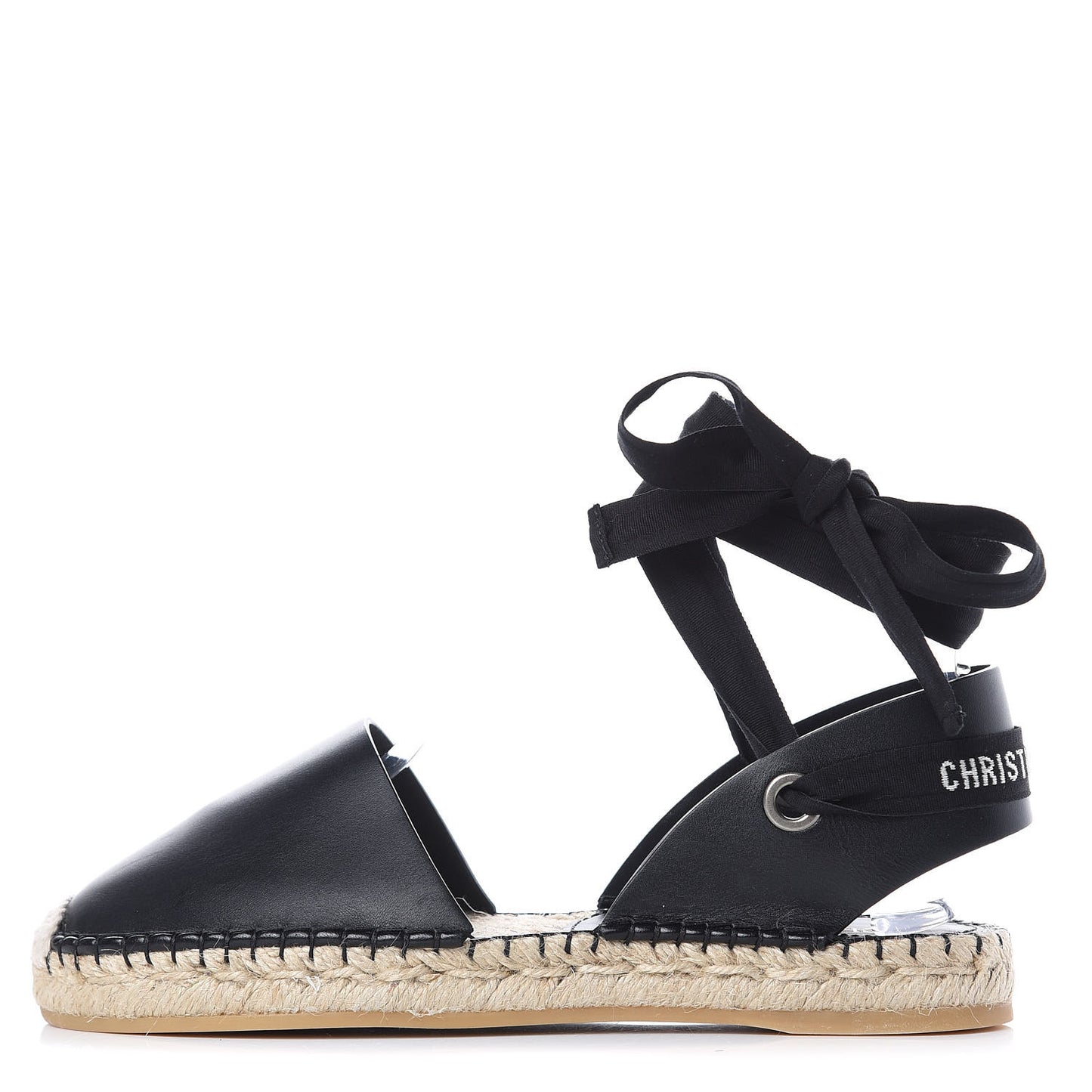 Calfskin Nicely-D Ankle Tie Espadrilles Flats 37 Black
