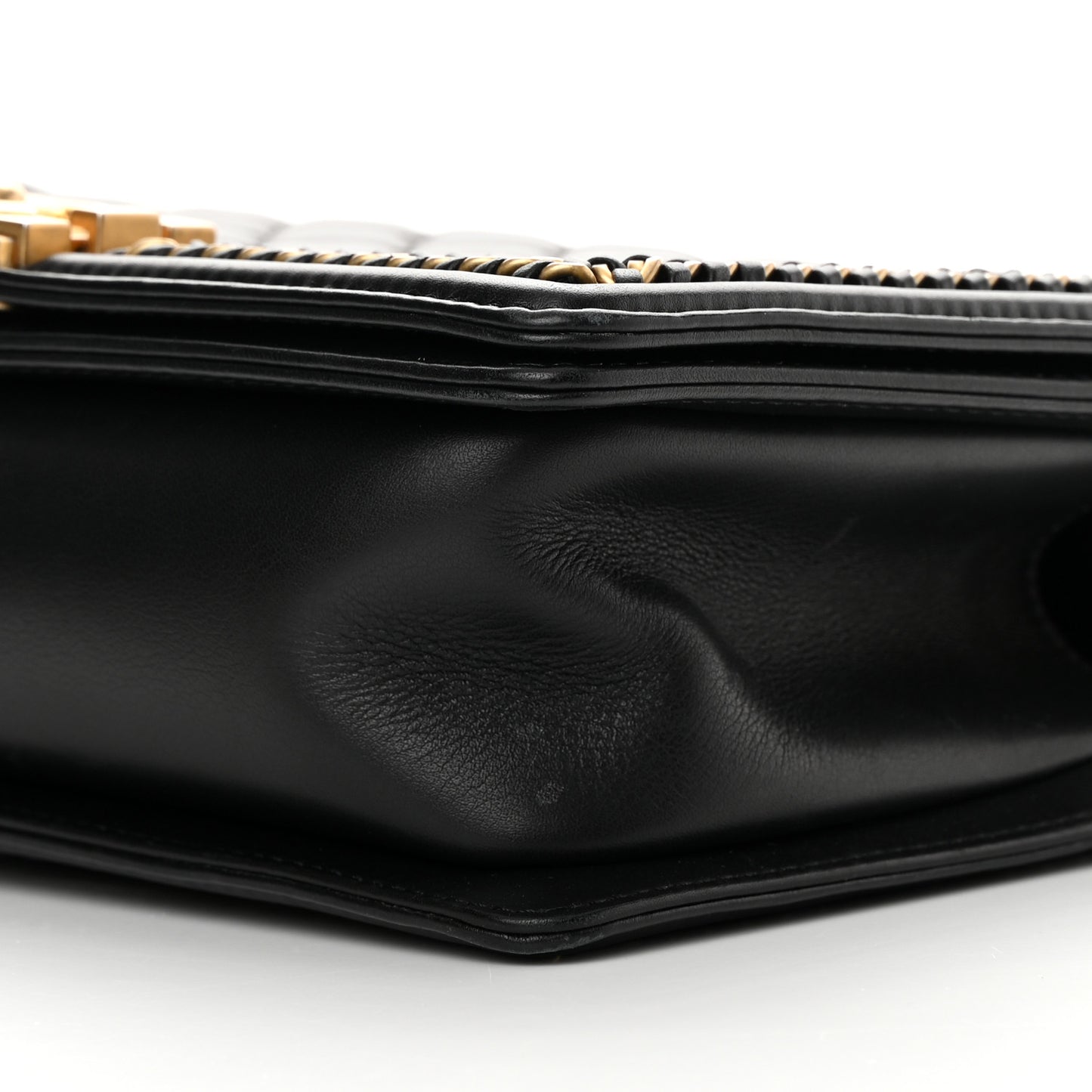 Calfskin Quilted Medium Boy Top Handle Flap Black