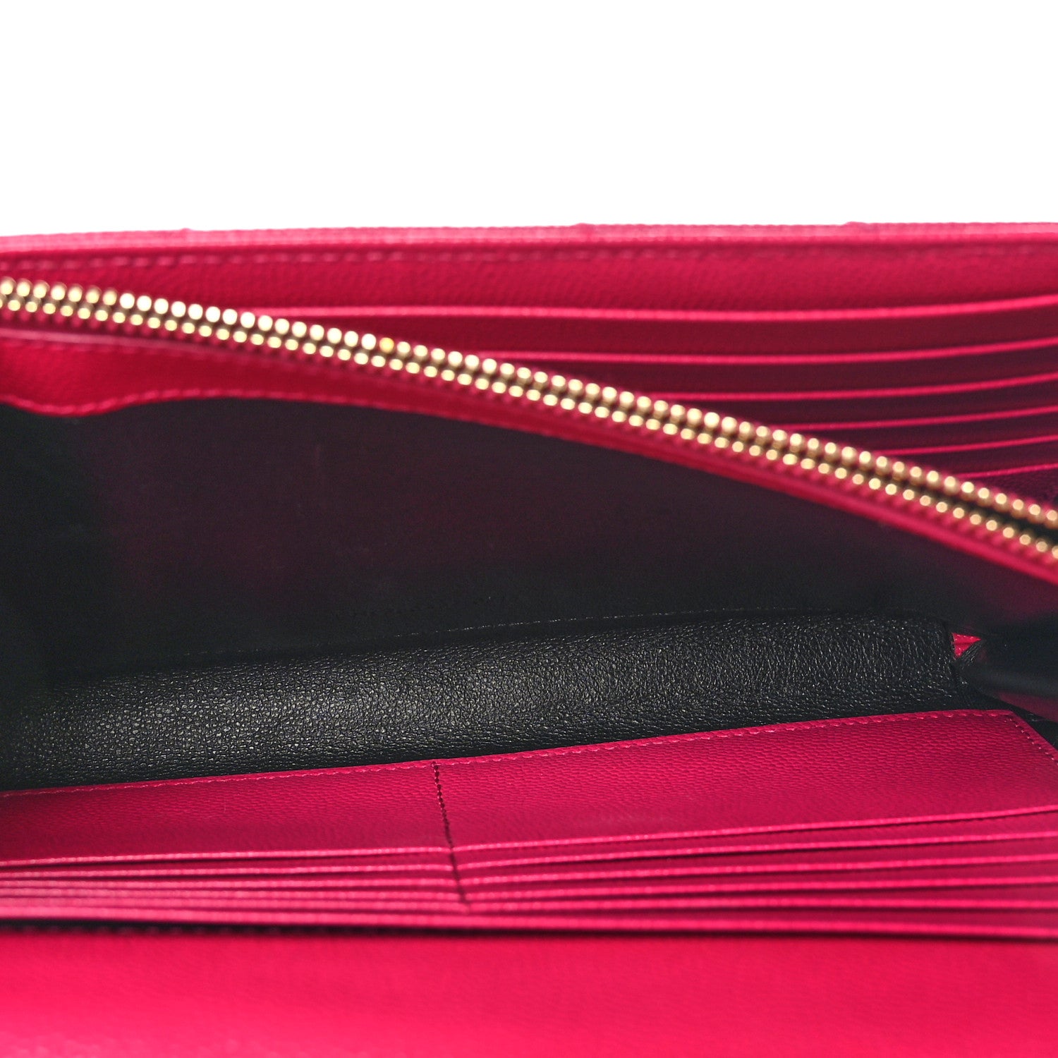 Saint Laurent Grain De Poudre Matelasse Chevron Cassandre Chain Wallet Lipstick Fuschia 5 of 8