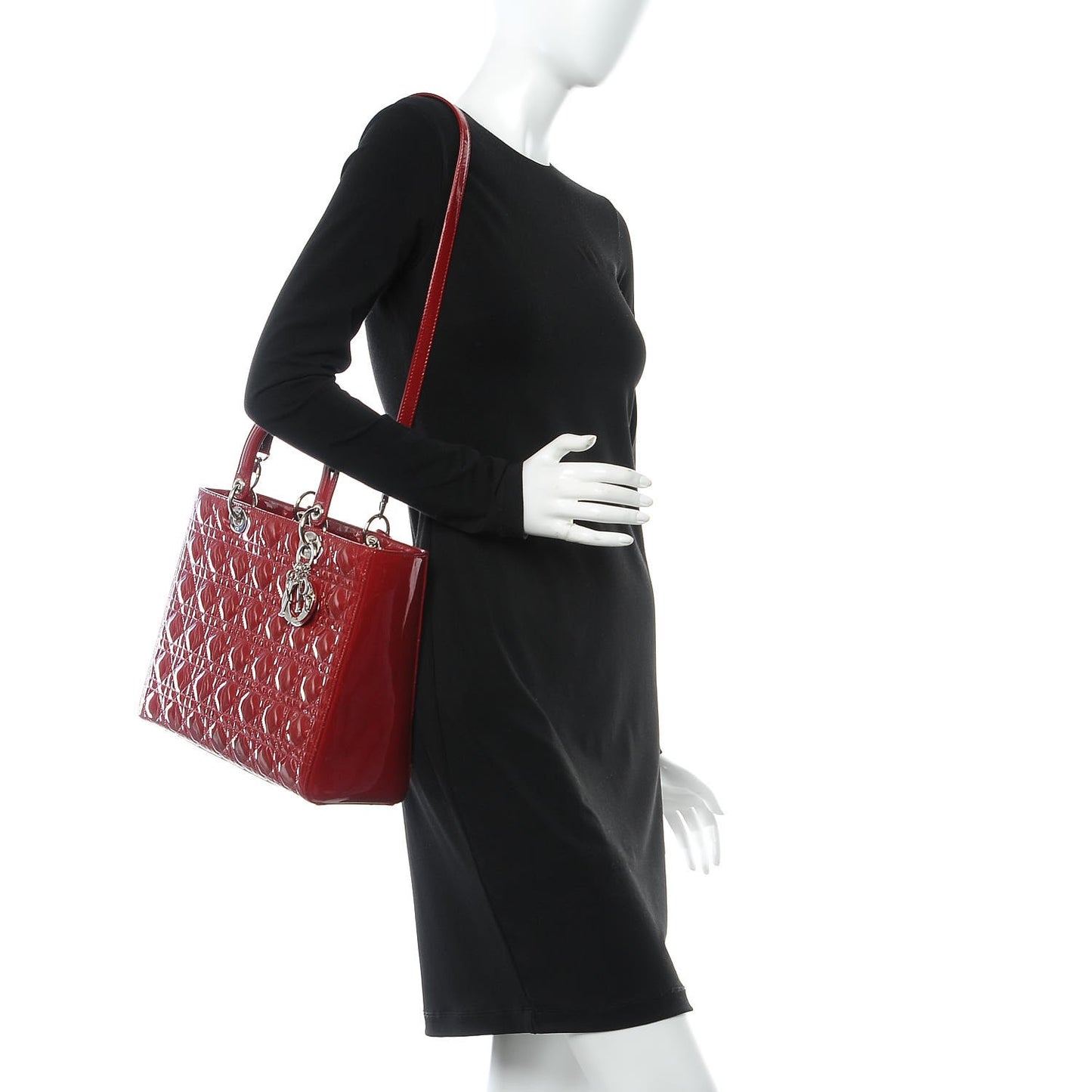 Patent Cannage Large Lady Dior Red