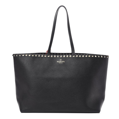 Valentino Garavani Grained Calfskin Rockstud Shoulder Tote Black 1 of 10