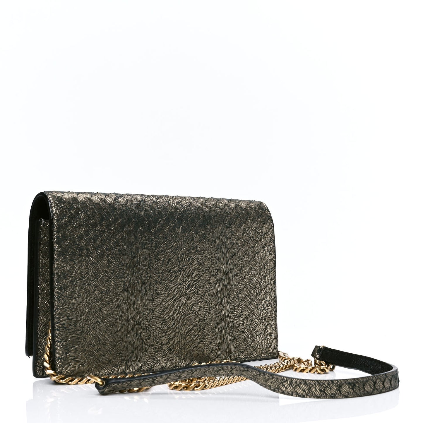 Calfskin Python Embossed Classic Monogram Kate Tassel Chain Wallet Gold