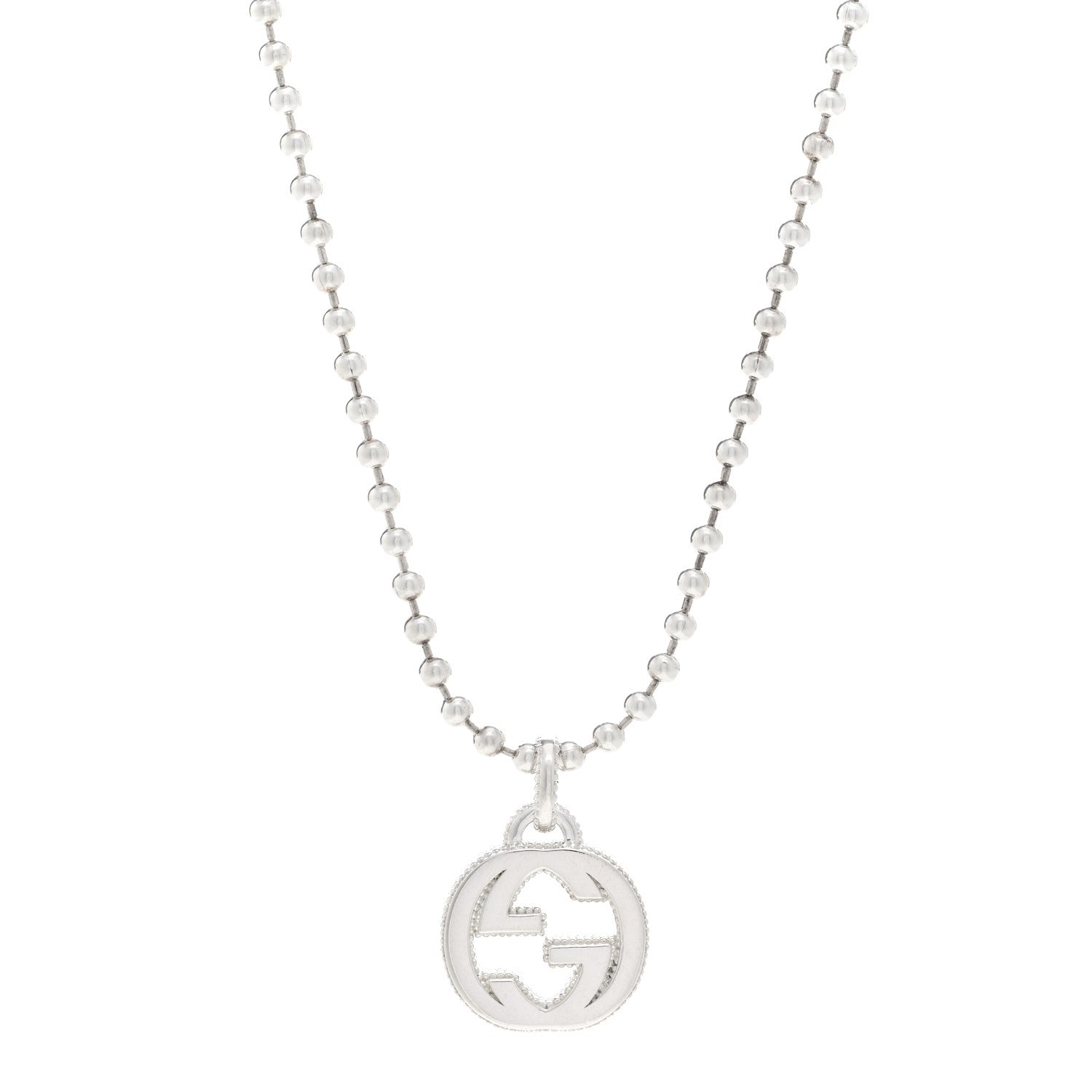 Gucci Sterling Silver Interlocking GG Pendant Beaded Necklace 1 of 4