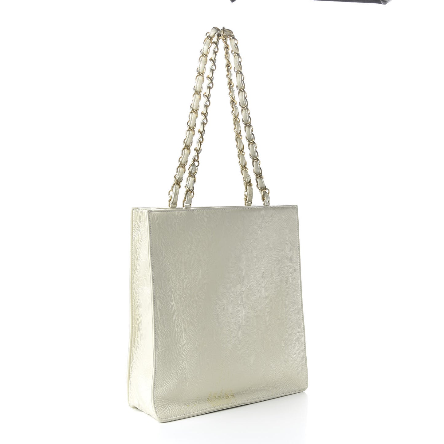 Shiny Aged Calfskin North South Shopping Bag White