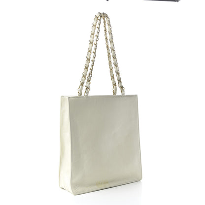 Chanel Shiny Aged Calfskin North South Shopping Bag White 3 of 12