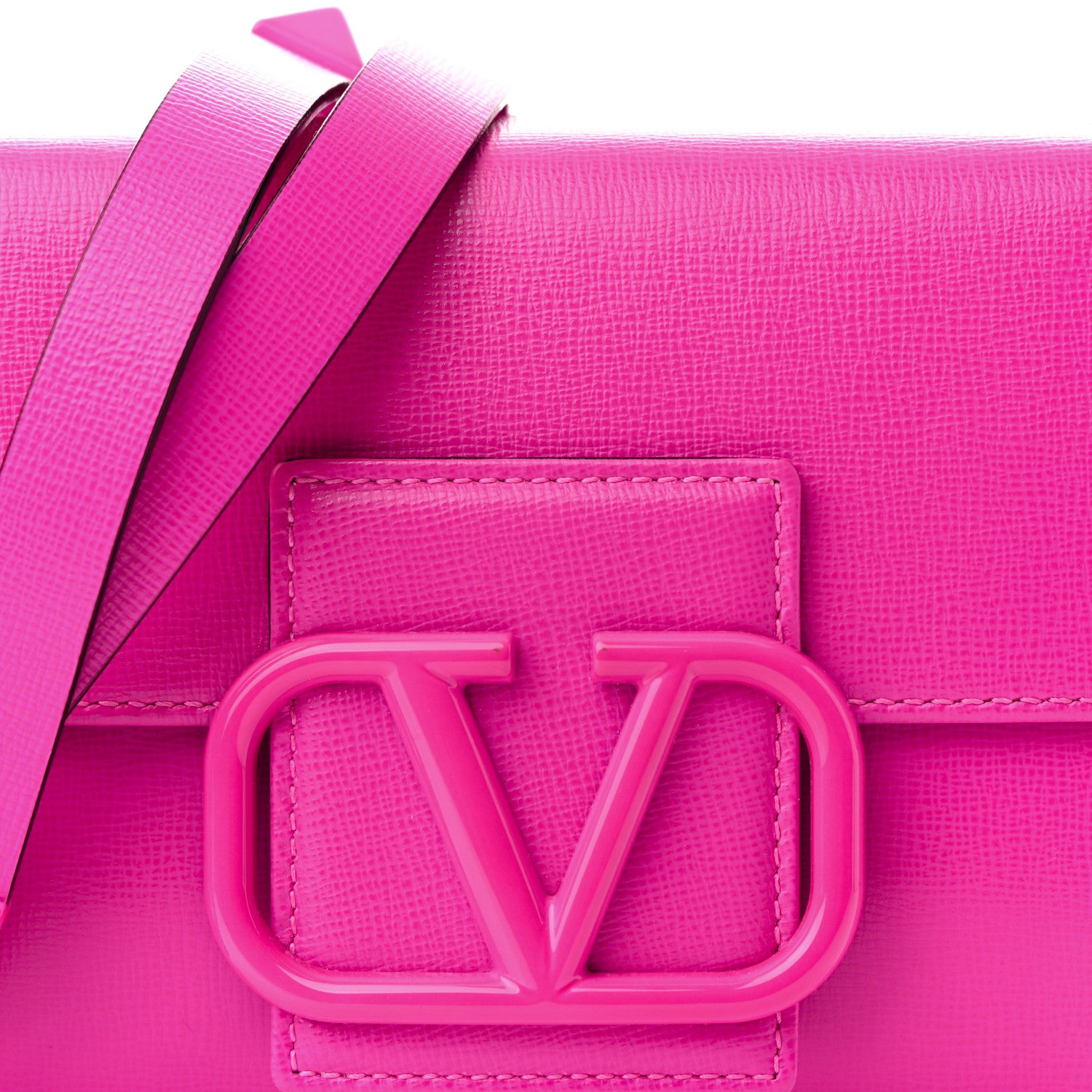 Valentino Garavani Grainy Calfskin Enamel Monochrome VLogo Stud Sign Shoulder Bag Pink PP 7 of 9