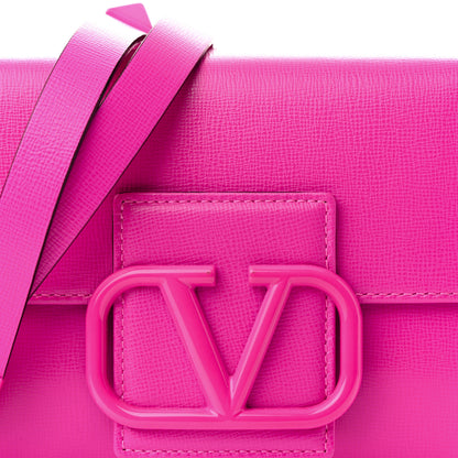 Valentino Garavani Grainy Calfskin Enamel Monochrome VLogo Stud Sign Shoulder Bag Pink PP 7 of 9