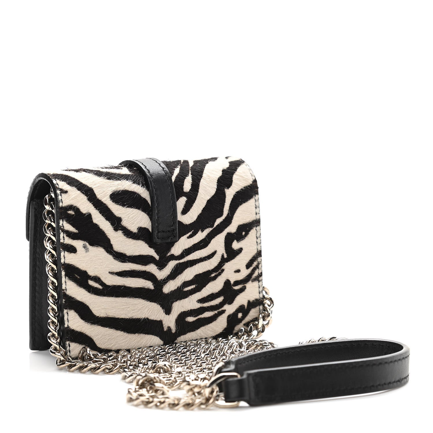 Saint Laurent Calfskin Pony Hair Monogram Zebra Print Mini Candy Crossbody Black White 3 of 11