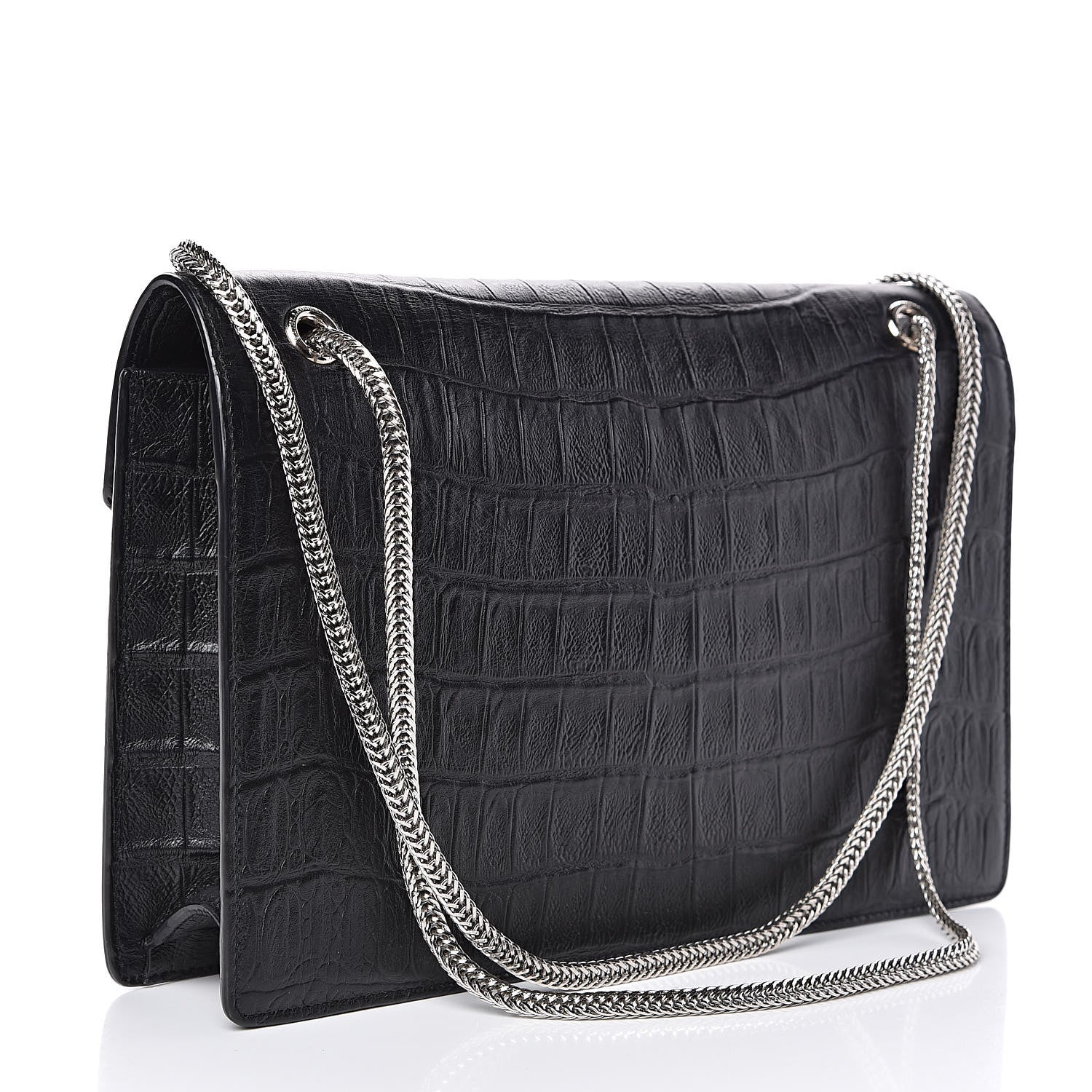 Saint Laurent Calfskin Crocodile Embossed Medium Betty Black 3 of 10