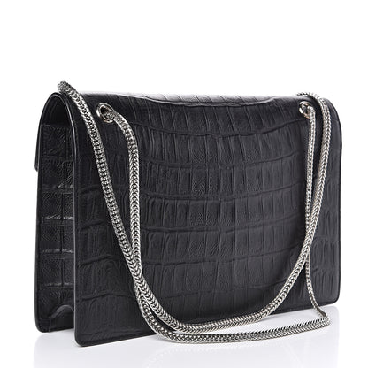 Saint Laurent Calfskin Crocodile Embossed Medium Betty Black 3 of 10