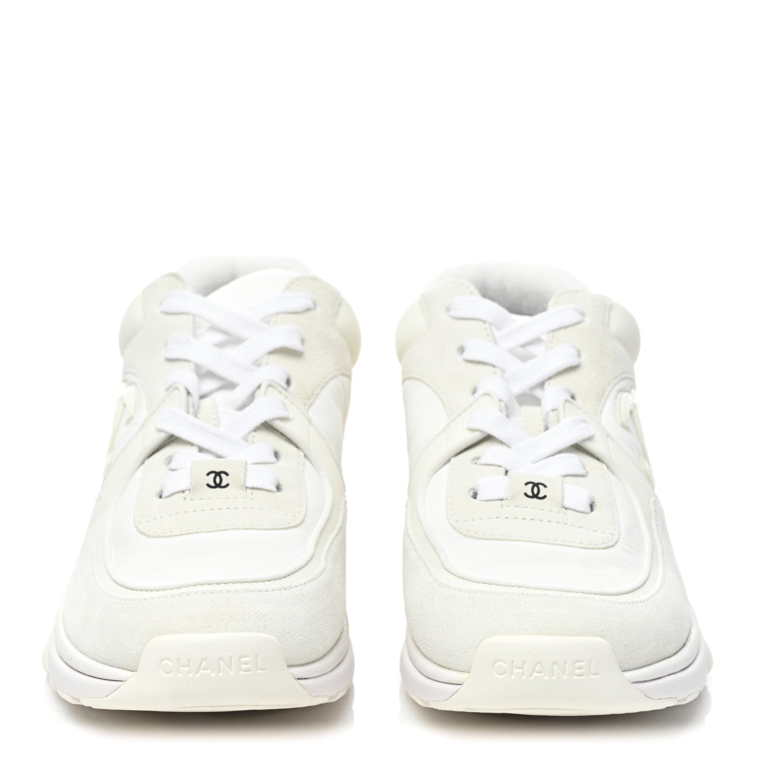 Chanel Suede Calfskin Fabric CC Sneakers 38.5 White 2 of 7