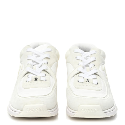 Chanel Suede Calfskin Fabric CC Sneakers 38.5 White 2 of 7