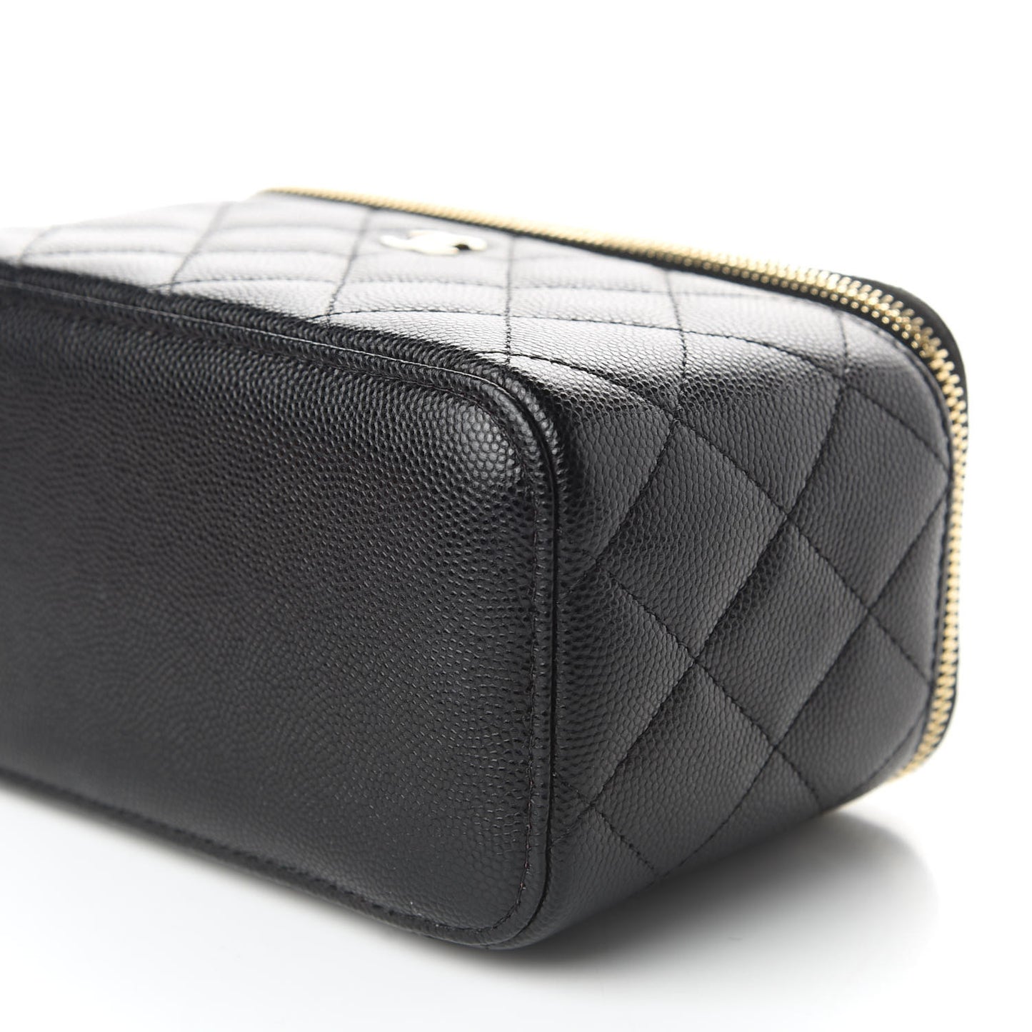 Caviar Quilted Small Vanity Case With Chain Black
