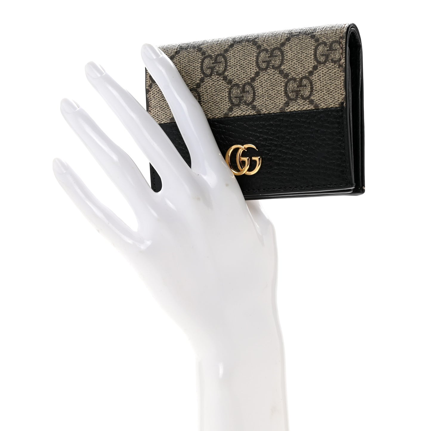 Dollar Calfskin GG Supreme Monogram GG Marmont Card Case Black Beige Ebony