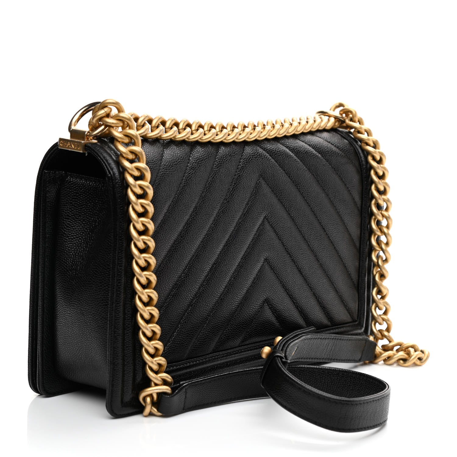 Chanel Caviar Chevron Quilted New Medium Boy Flap Black 3 of 9