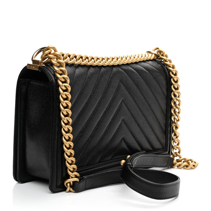 Chanel Caviar Chevron Quilted New Medium Boy Flap Black 3 of 9