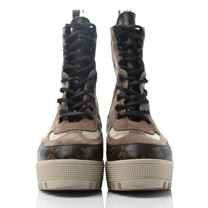 Louis Vuitton Suede Calfskin Monogram Laureate Platform Desert Boots 37 Beige 2 of 4