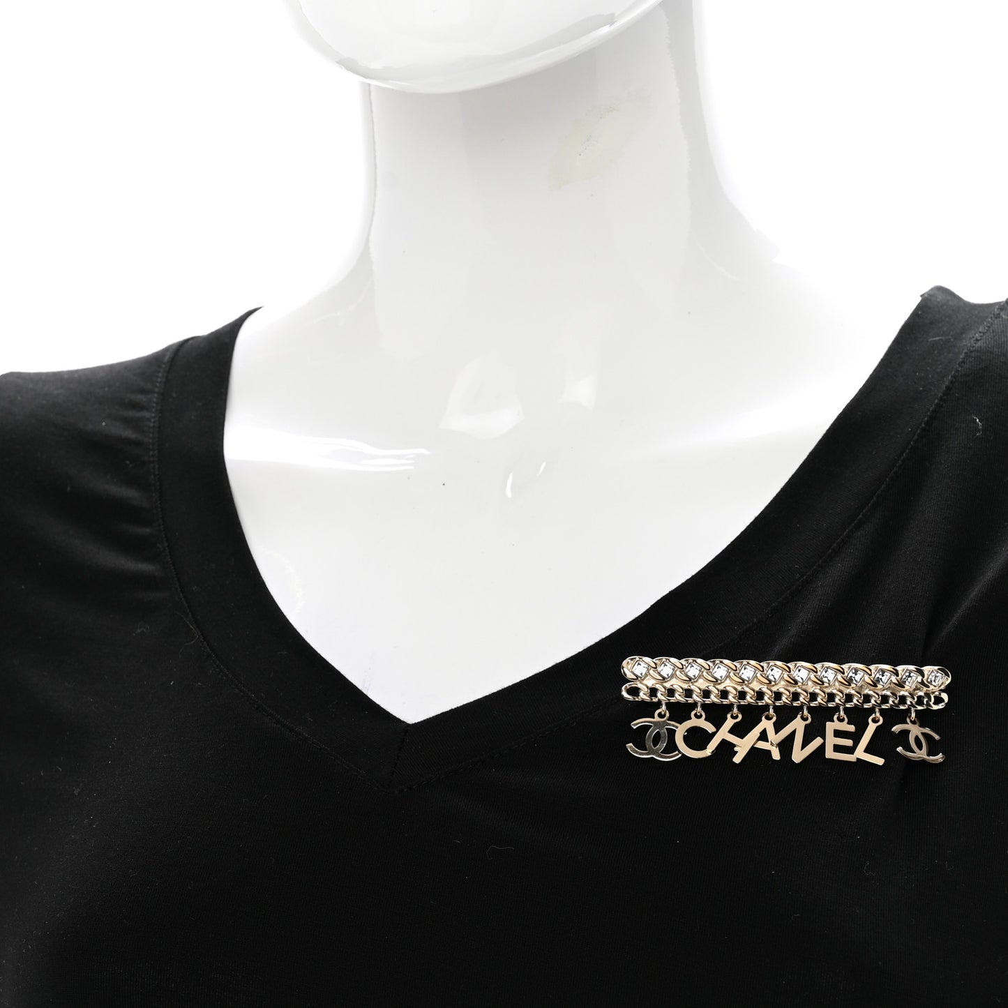 Crystal CC Logo Charms Brooch Gold