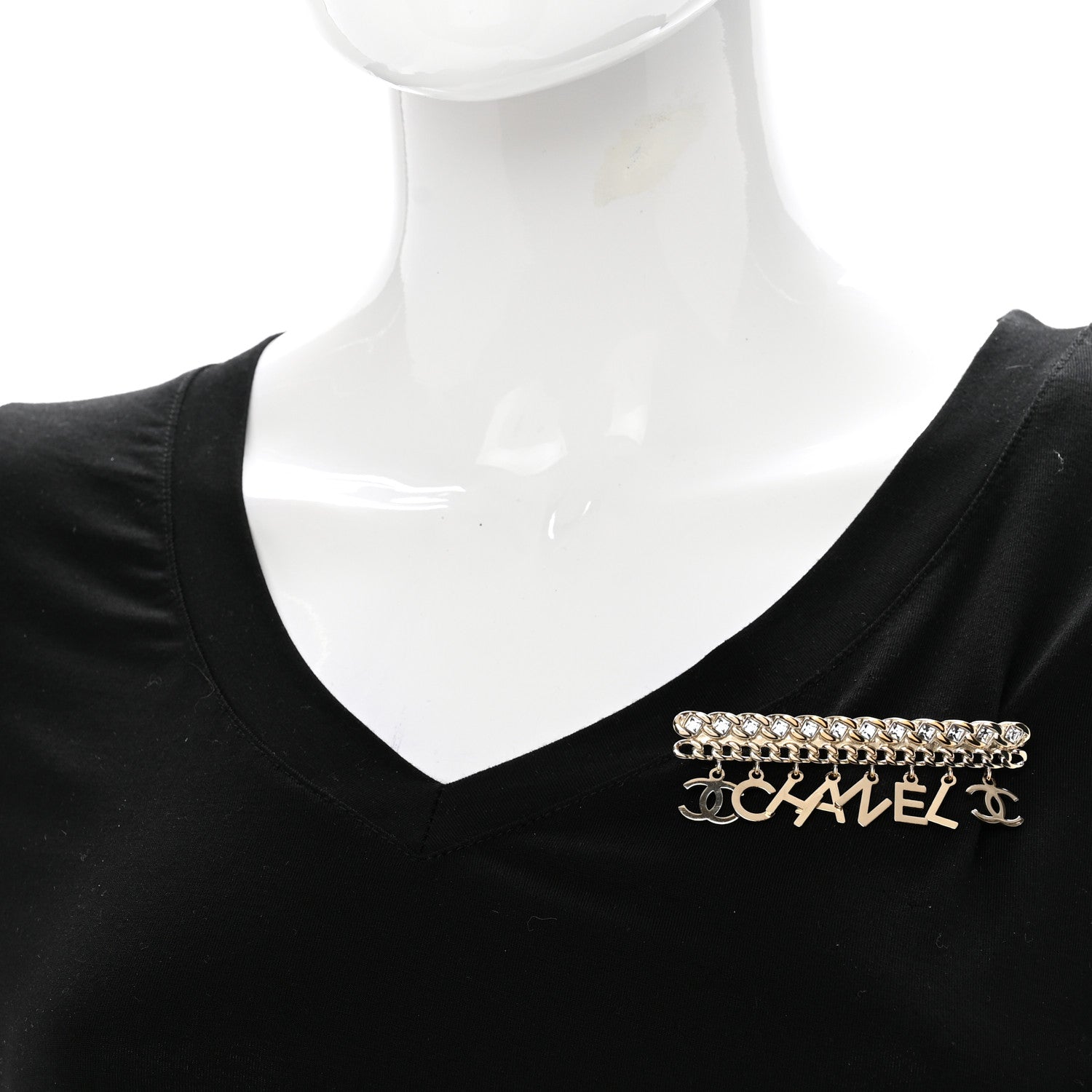 Chanel Crystal CC Logo Charms Brooch Gold 2 of 6
