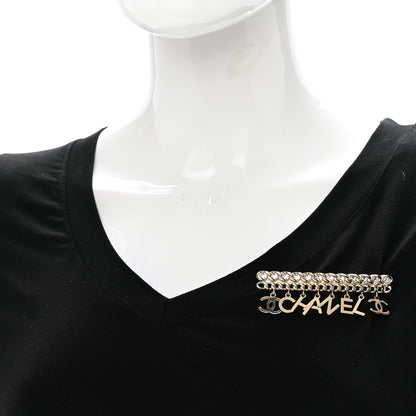 Chanel Crystal CC Logo Charms Brooch Gold 2 of 6