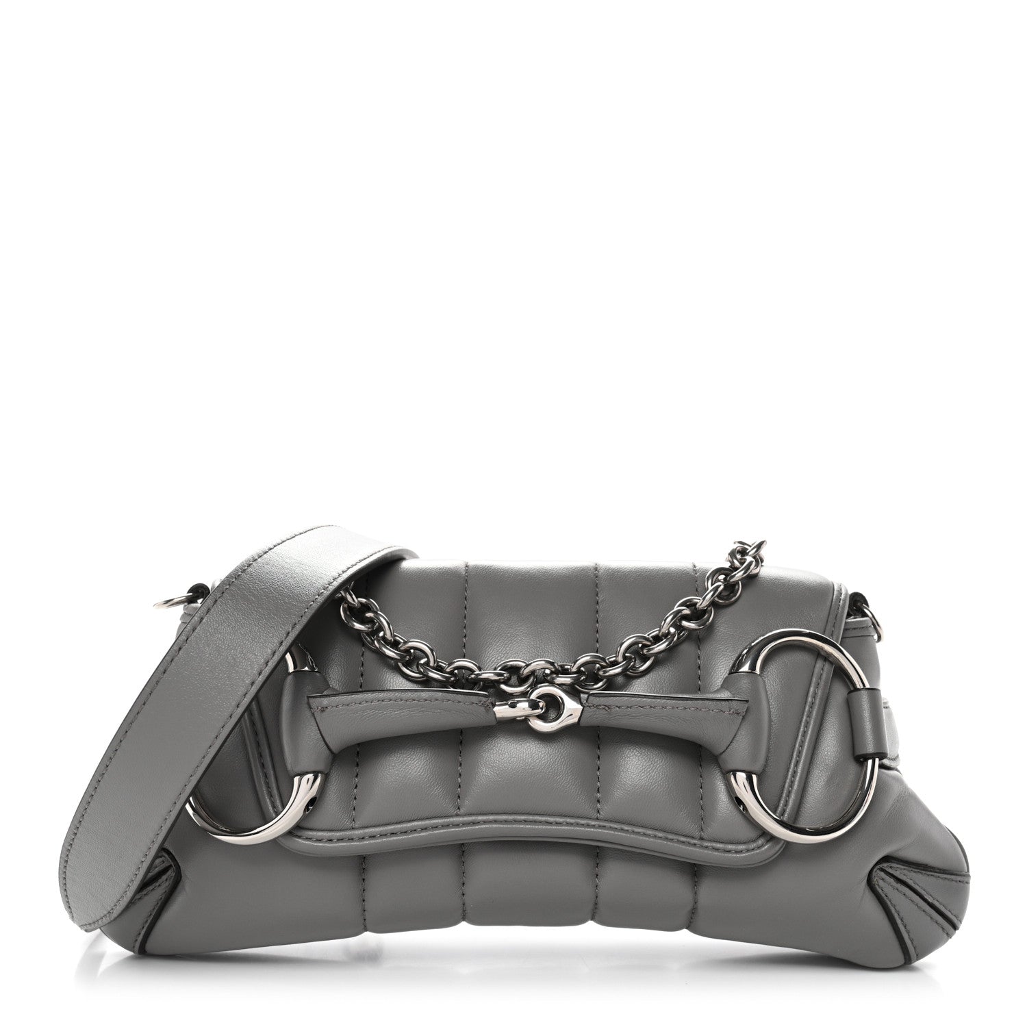 Gucci Nappa Vertical Matelasse Small Maxi Horsebit Chain Shoulder Bag Gray 1 of 10