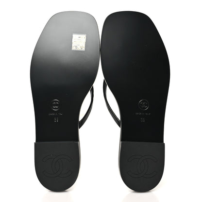 Chanel Goatskin CC Times Square Thong Sandals 39 Black 6 of 10