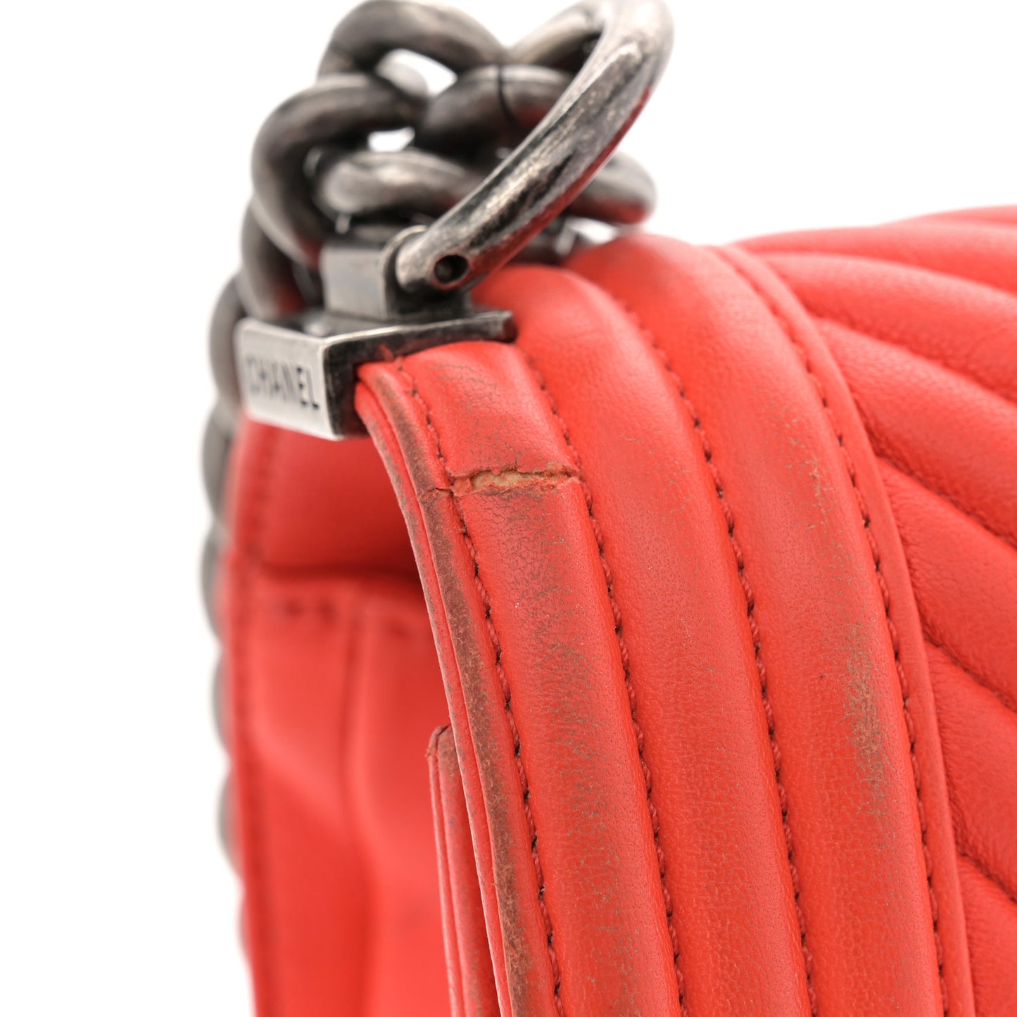 Calfskin Chevron Quilted New Medium Boy Flap Orange