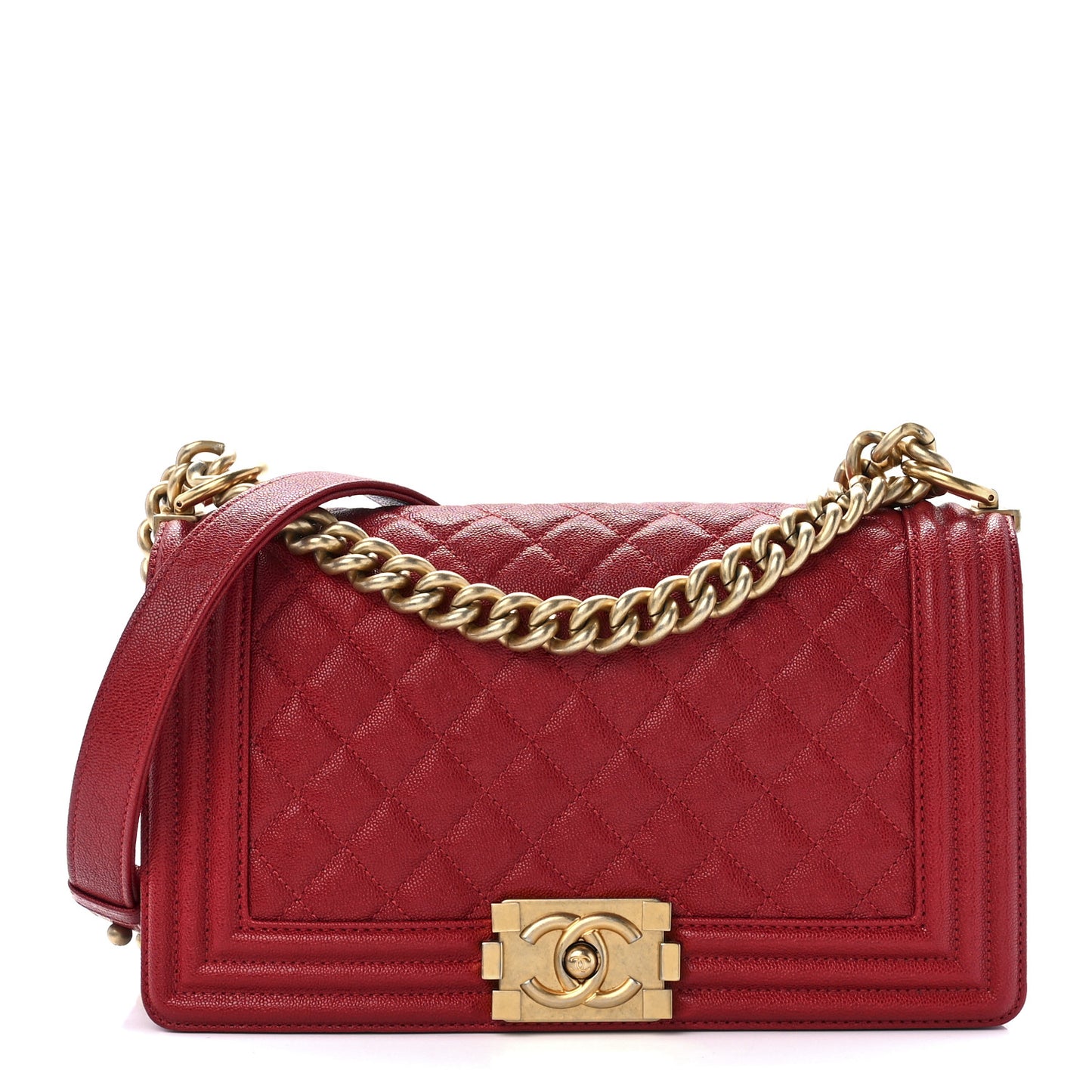 Caviar Quilted Medium Boy Flap Dark Red