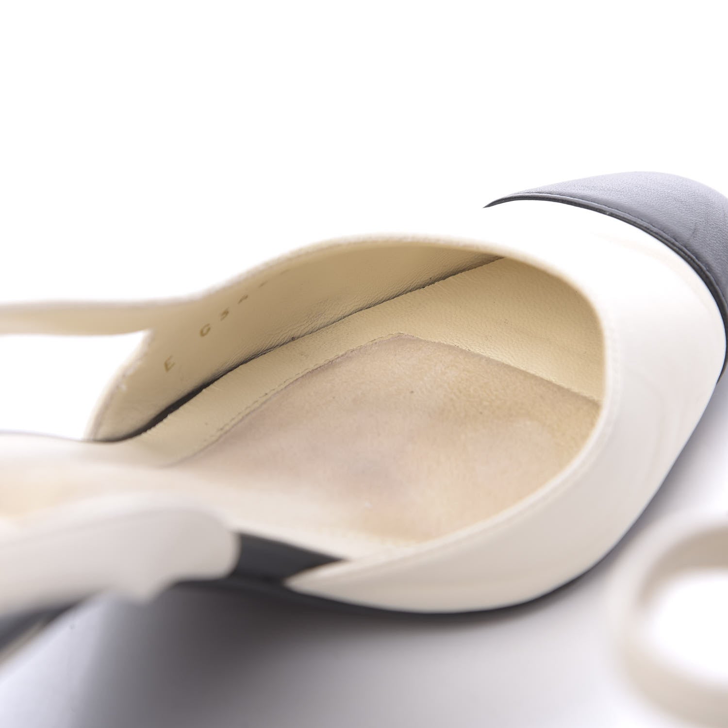 Chanel Calfskin Pearl Cap Toe CC Slingback Pumps 37.5 Ivory Black 10 of 12
