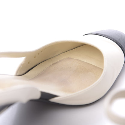Chanel Calfskin Pearl Cap Toe CC Slingback Pumps 37.5 Ivory Black 10 of 12