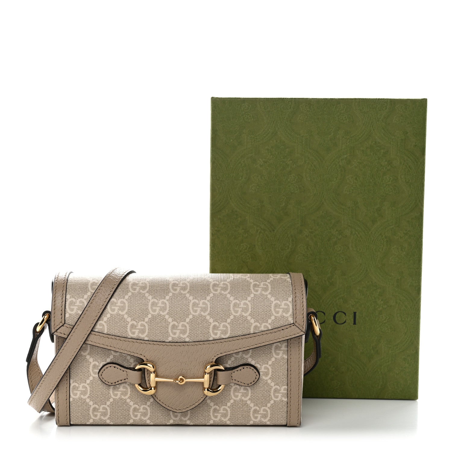 Gucci GG Supreme Monogram Textured Dollar Calfskin Mini Horsebit 1955 Shoulder Bag Beige Mystic White Oatmeal 11 of 11