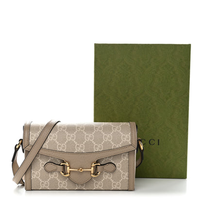 Gucci GG Supreme Monogram Textured Dollar Calfskin Mini Horsebit 1955 Shoulder Bag Beige Mystic White Oatmeal 11 of 11