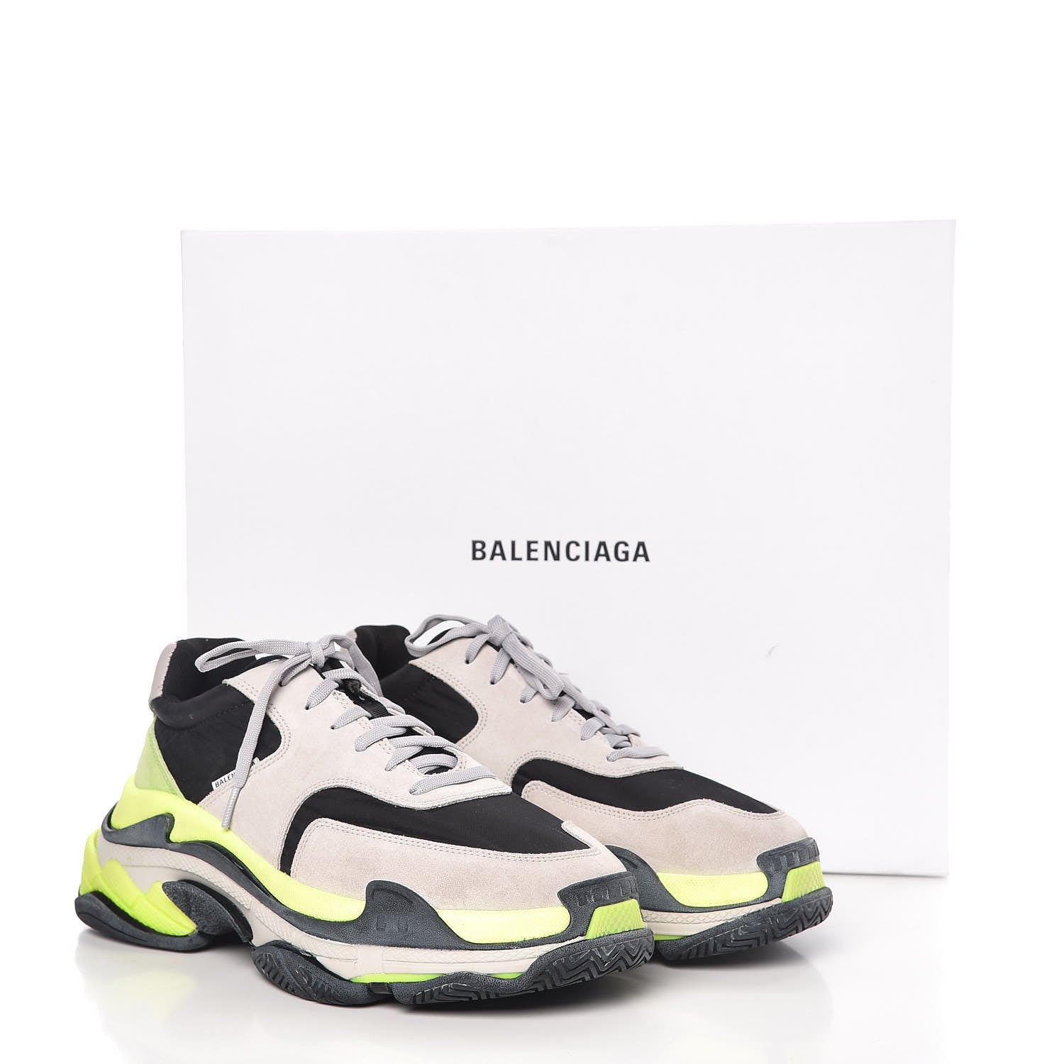 Balenciaga Nylon Suede Mens Triple S 2.0 Sneakers 43 Gris Black Jaune Fluo 11 of 11